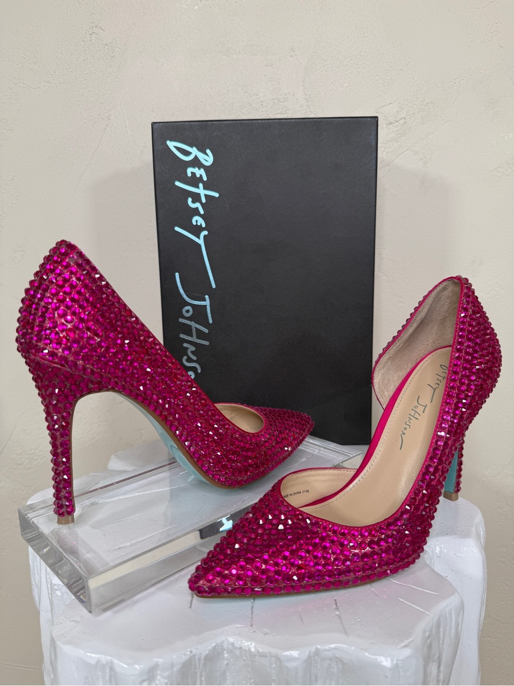 Betsey Johnson SB-Hazil Fuchsia Rhinestone Embellished Heels Size 7M